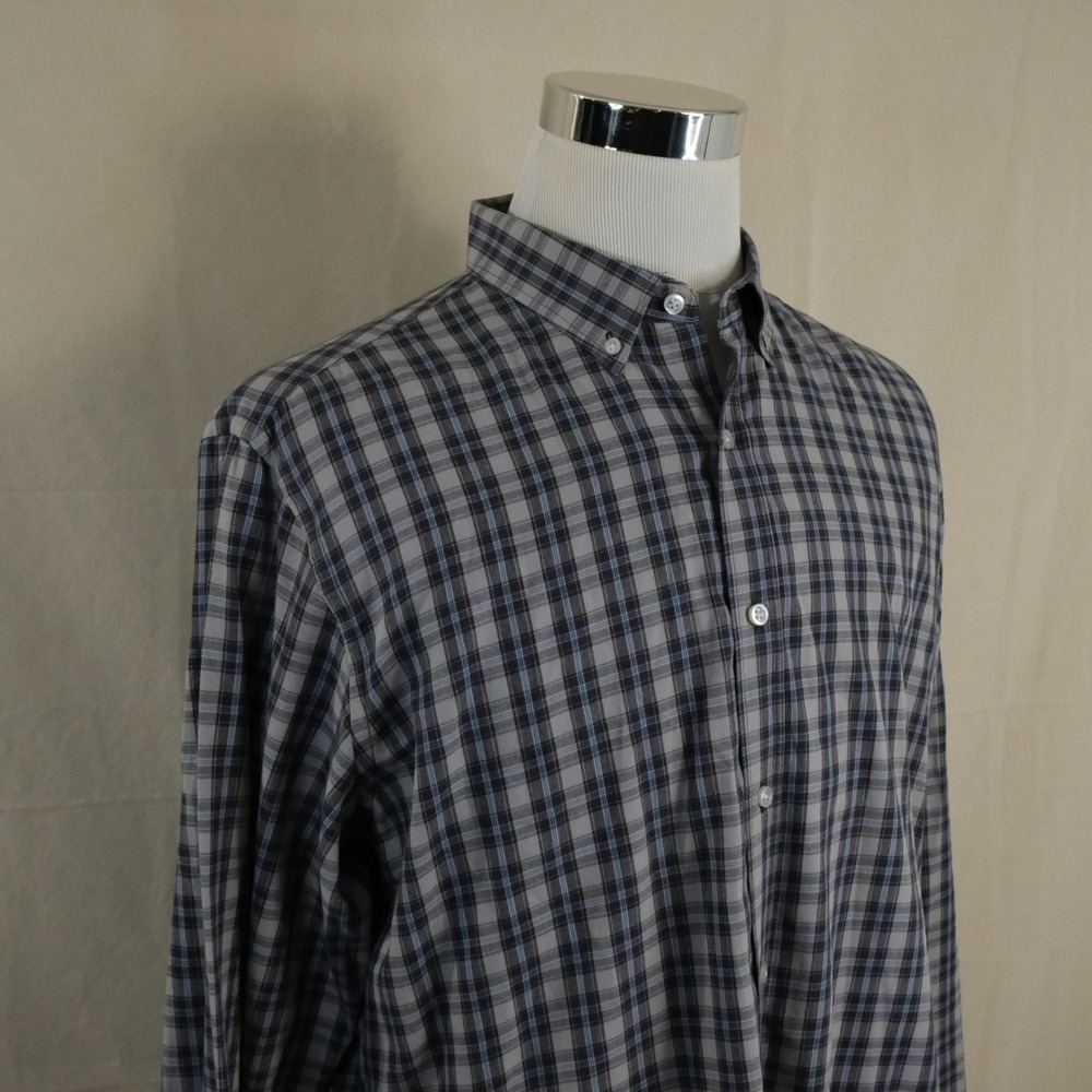 UNTUCKit XL Regular Fit Button Down Shirt Gray Blue Plaid Long Sleeve Mens